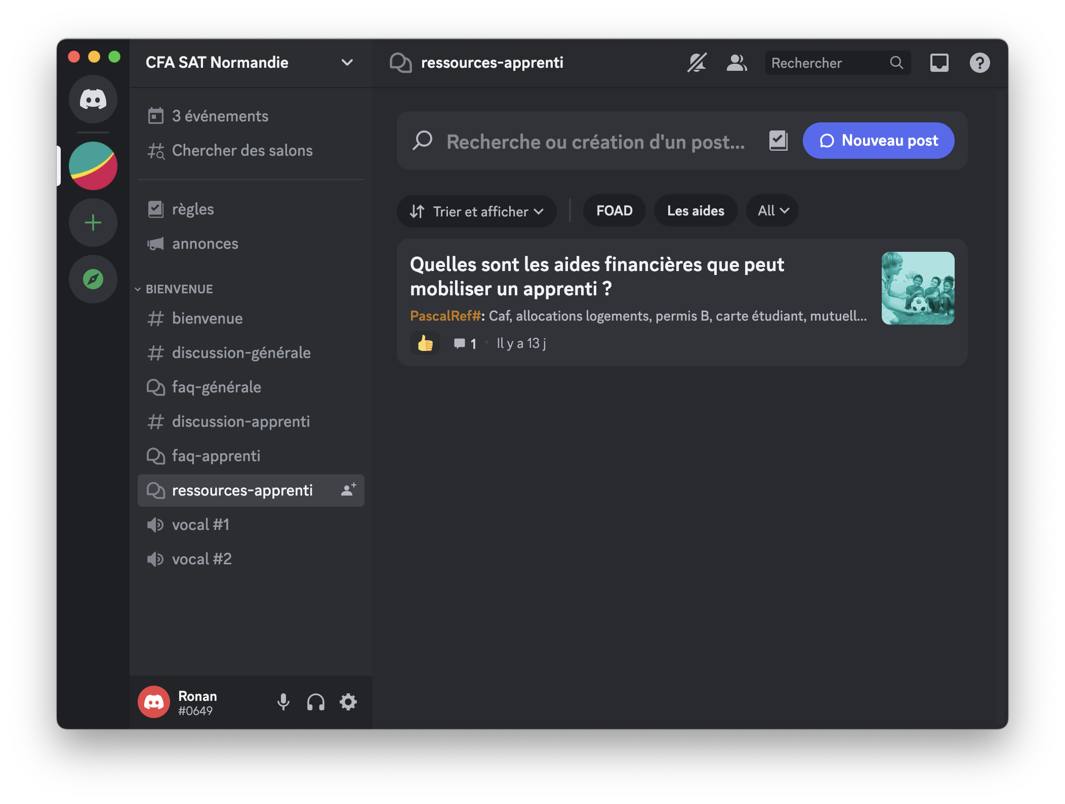 Aperçu serveur Discord du CFA SAT Normandie