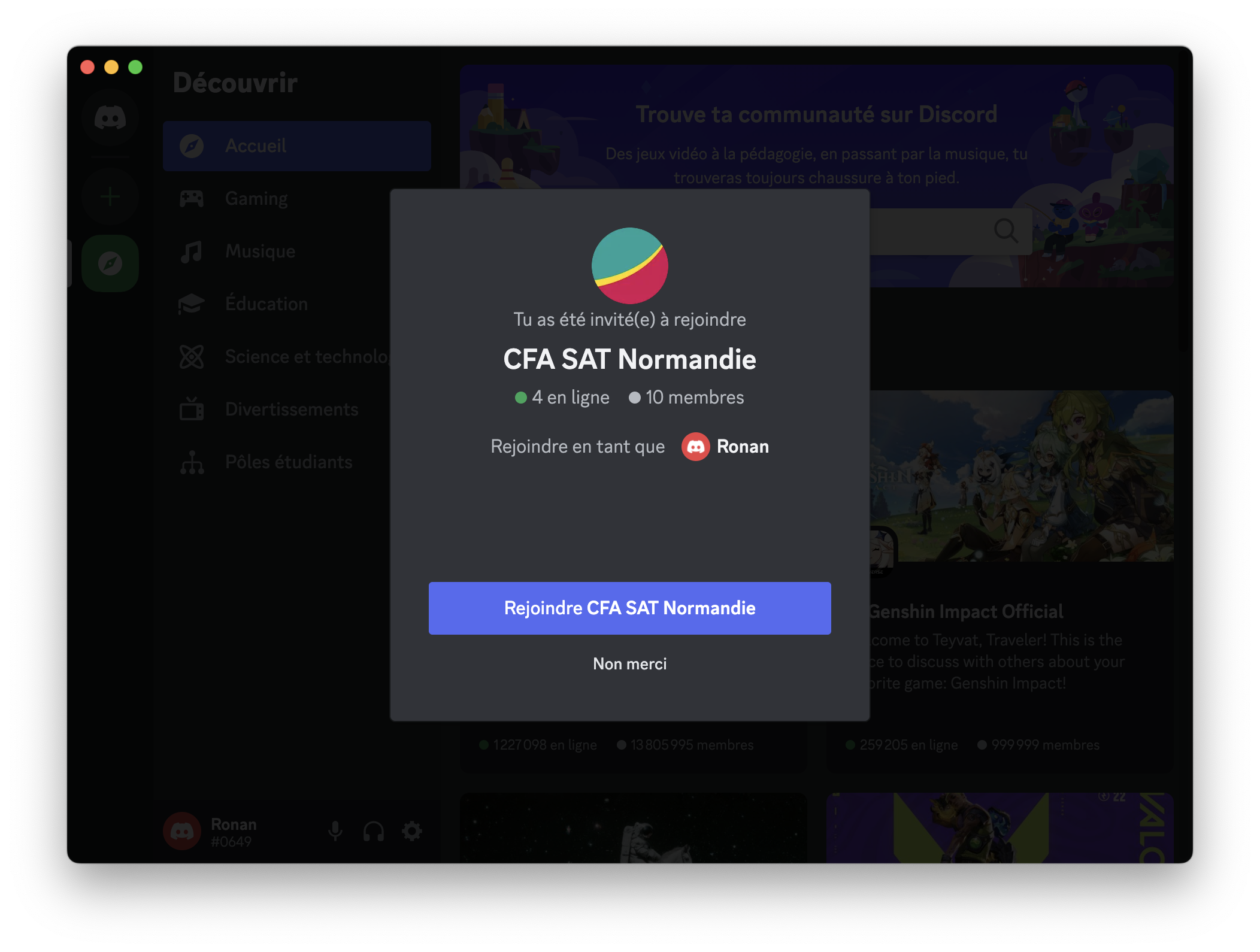 Discord : rejoindre le serveur du CFA SAT Normandie