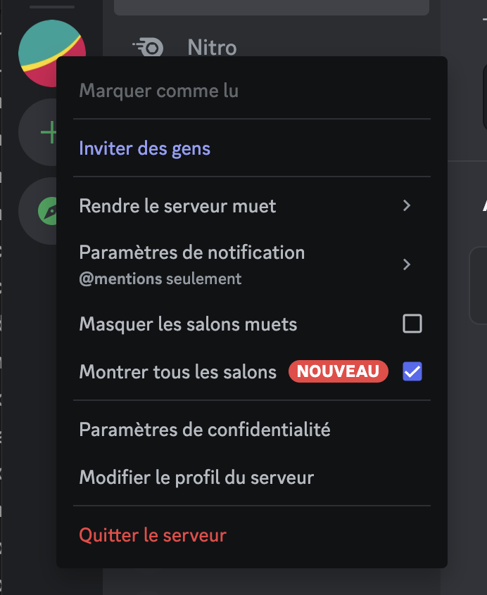 liste des actions contextuelles d’un serveur